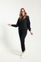 Soft Fabric with Fleece Inside, Black 3 Thread Crew Neck Top and Bottom Women's Tracksuit Set - 5