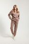 Soft Fabric with Fleece Inside, Brown 3 Thread Crew Neck Top and Bottom Women's Tracksuit Set - 5