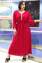 Women's Premium Solid Maxi Dress with Elasticated Cuffs & Chest Panel - Embellished V-Neck Modest Wear