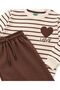 Girl's Cotton Brown Striped Heart Embroidery Patterned Long Sleeve Tracksuit Set - 4