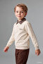 I1943A5Bg74 Beige Plaid Polo Collar Long Sleeve Top Wide Cut Bottom 2-Piece Set Baby Boy