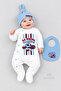 3-Piece Baby Romper Set 100% Cotton Fan-Themed Burgundy Blue “I'M Ready for My First Match” Printed Hat and Bib Set - 2