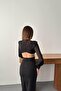 Black Sleeves Chiffon Back Waist Detail Dress - 5