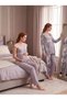 New Season Gray Patterned Buttoned Design with Breastfeeding Feature, Lace Detailed Wide Straps, 100% Cotton Maternity Pajama Set - 4