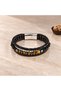 Fendario Amberbead Black Leather Men's Bracelet - Natural Tone Beaded Weave - 3