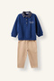 I1943A5In176 Indigo Plaid Polo Collar Long Sleeve Top Wide Cut Bottom 2-Piece Set Baby Boy - 6