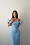Baby blue embroidered dress with sleeve detail - 3
