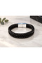 Praveno Blackloom Black Leather Men's Bracelet - Thick Double Braided Design - 3