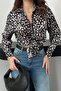 Black Leopard Patterned Satin Shirt - 4
