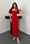 Red Embroidered Sleeve Garnish Dress