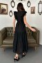 Black Ruffled Buttoned Dress - 5
