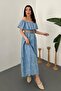 Baby Blue Brode Dress with Elastic Shoulder - 2