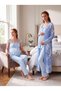 New Season Blue Patterned Buttoned Design with Breastfeeding Feature, Lace Detailed Wide Straps, 100% Cotton Maternity Pajama Set - 8