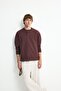 100% Cotton Boxy Fit Button Placket Crew Neck Waffle Long Sleeve Sweatshirt H4885Ax26Au