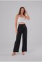 Black High Waist Palazzo Trousers Wide Leg with Pockets Office Stylish Fabric Pants - 4