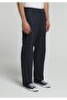 Relaxed Fit Mid-Waist Wide Leg Men's Navy Blue Trousers - 4
