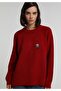 Relax Fit Round Neck Embroidered Women's Red Sweater