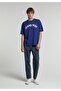 Oversize Fit Round Neck Plain Men's Blue Short Sleeve T-Shirt - 3