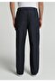 Relaxed Fit Mid-Waist Wide Leg Men's Navy Blue Trousers - 2