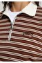 Regular Fit Polo Neck Striped Women's Brown Sweatshirt - 4