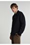 Relaxed Fit Polo Collar Plain Men's Navy Blue Sweatshirt