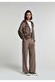 Slim Fit Zippered Plain Women's Brown Sweatshirt - 3