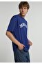 Oversize Fit Round Neck Plain Men's Blue Short Sleeve T-Shirt