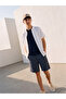 Lcw Kids Navy Blue Elastic Waist Striped Boy's Shorts