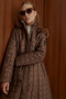Fur Hooded Checkered Puffer Coat Brown - 5