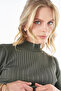 Half Turtleneck Ribbed Knit Sweater Khaki - 6