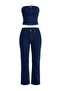 Koyu Mavi Çizgili Straplez Bluz Jeans Denim Alt - Üst Takım TWOAW27AU00102 - 4