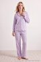 Beyaz-Lila 4'lü Baskılı Yumuşak Tuşe Kışlık Waffle Örme Pijama Takımı THMAW27PT00232 - 6