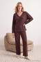 Kahverengi Fırçalı Soft Fitilli Hırka Örme Pijama Takımı THMAW25PT00074 - 2
