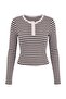 Kahverengi Çizgili Fitted Bisiklet Yaka Düğmeli Crop Yumuşak Örme Bluz TWOAW27BZ00172 - 4