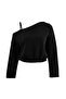Siyah Omuz Detaylı Asimetrik Yaka Oversize/Geniş Kesim Beli Lastikli Örme Sweatshirt TWOAW27SW00080