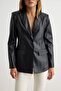 Siyah Suni Deri Fitted/Vücuda Oturan Blazer Ceket TWOAW27BC00036 - 3