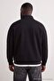 Large Size Black Oversize Fleece Inside Embroidered Zipper High Neck Sweatshirt Tmnaw27Ao00007 - 4