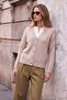 Wardrobe Essentials Bej Yumuşak Dokulu V Yaka Oversize Triko Hırka TWOAW27HI00100 - 4