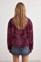 Bordo Desenli Kalın İçi Polarlı Oversize Dik Yaka Fermuarlı Örme Hırka/Sweatshirt TWOAW27SW00053 - 5