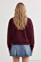 Bordo Şehir Baskılı Oversize/Geniş Kesim V Yaka Örme Sweatshirt TWOAW27SW00153 - 5