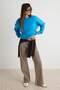 Blue Thick Fleece Lined Basic Oversize Crew Neck Knitted Sweatshirt Twoaw27Sw00142 - 2
