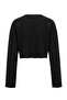 Black V-Neck Slogan Printed Crop Knitted Sweatshirt Twoaw27Sw00200 - 3