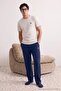 Ekru - Lacivert Regular At Nakışlı %100 Pamuk Örme Pijama Takımı TMNAW27PT00040 - 2