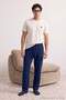 Ekru - Lacivert Regular At Nakışlı %100 Pamuk Örme Pijama Takımı TMNAW27PT00040