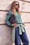 Wardrobe Essentials Yeşil Çizgili Oversize Bisiklet Yaka Triko Kazak TWOAW27KZ00220