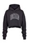 Anthracite Thick Slogan Printed Snap Button Hooded Low Sleeve Crop Knitted Sweatshirt Twoaw27Sw00030 - 5