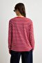 Kırmızı Çizgili Regular/Normal Kalıp Basic Bisiklet Yaka Örme T-Shirt TWOAW23TS00002 - 4