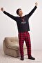 Black Regular Fit Plaid / Deer Printed Knitted Pajama Set Tmnaw27Pt00036 - 3