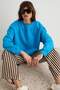 Blue Thick Fleece Lined Basic Oversize Crew Neck Knitted Sweatshirt Twoaw27Sw00142