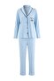 Blue 100% Cotton Ribbed Slogan Embroidered Pointel/Ribbed Knitted Pajama Set Thmaw27Pt00028